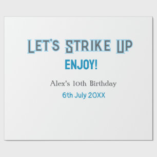 Let's strike up blue grey happy 10 birthday name  wrapping paper