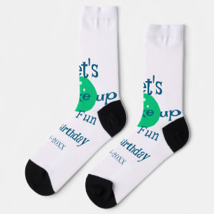 Let's strike up have fun green ball birthday name socks