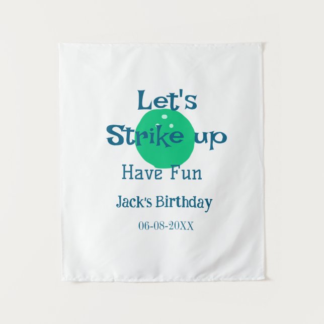 Let's strike up have fun green ball birthday name  tapestry (Front)