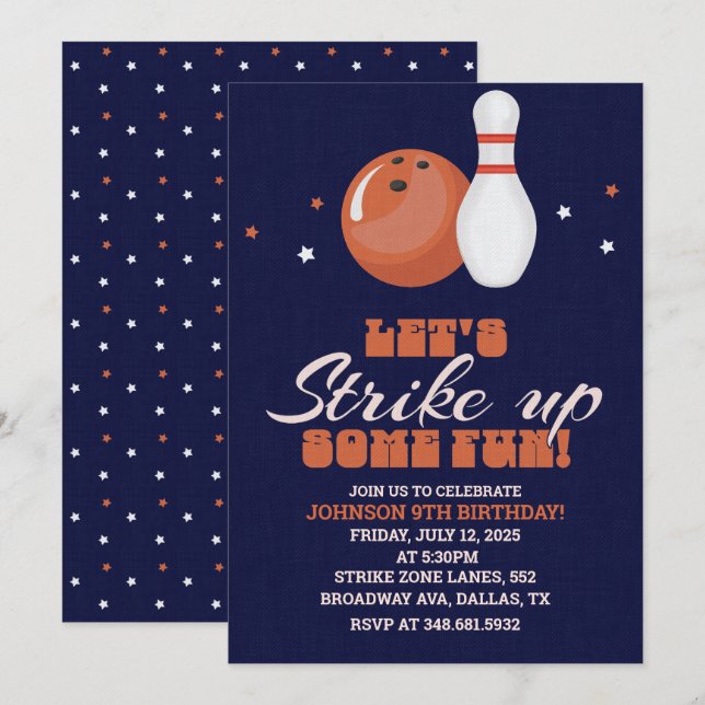 Let's Strike Up Some Fun!  Bowling Birthday  Invitation (Front/Back)