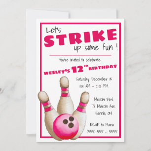 Let's Strike Up Some Fun! Bowling Birthday Party Invitation
