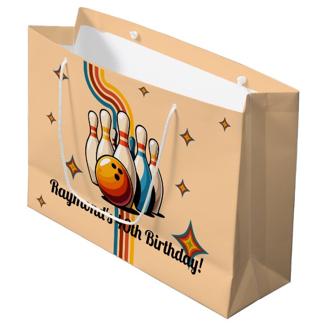 Let's Strike Up Some Fun Bowling Birthday Party Large Gift Bag (Front Angled)
