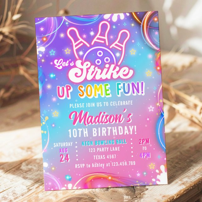 Let's Strike Up Some Fun Bowling Girl Birthday Invitation (Creator Uploaded)