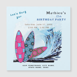 Let's surf surfboard beach birthday party magnetic invitation