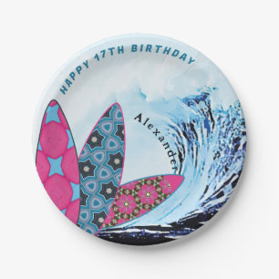 Let's surf surfboard beach birthday party paper plate
