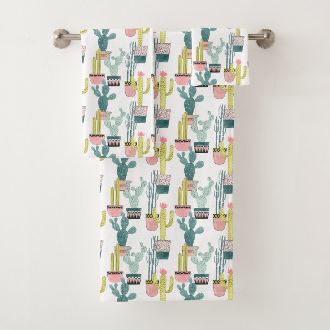 Let's Taco About Love | Cactus Pattern Bath Towel Set (Insitu)