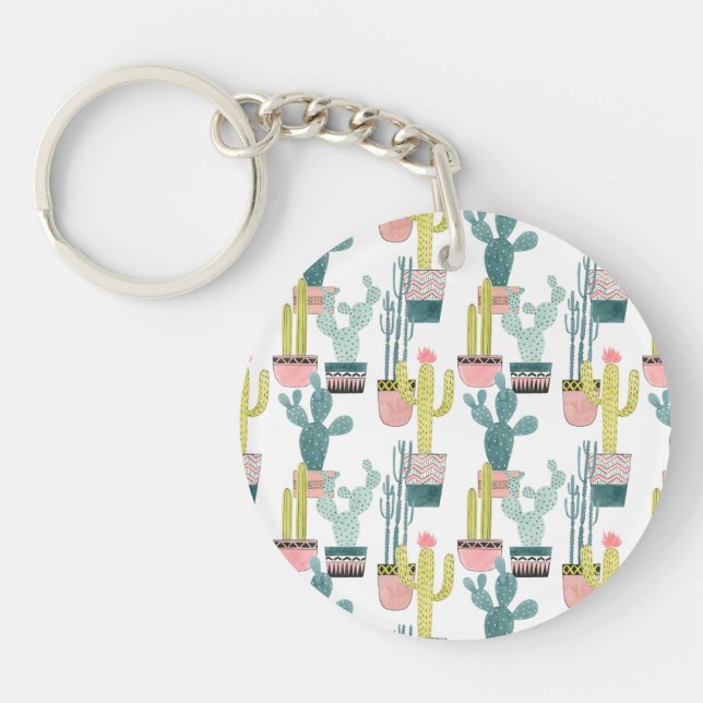Let's Taco About Love | Cactus Pattern Key Ring (Front)