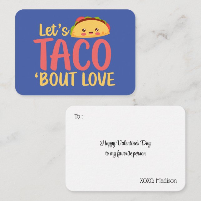 Let's Taco About Love Funny Cute Valentine's Day Card (Front/Back)
