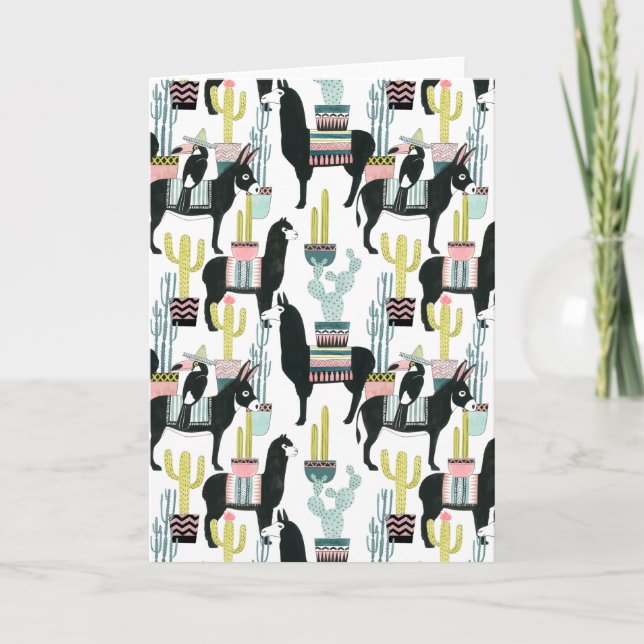 Let's Taco About Love | Llama & Donkey Pattern Card (Front)
