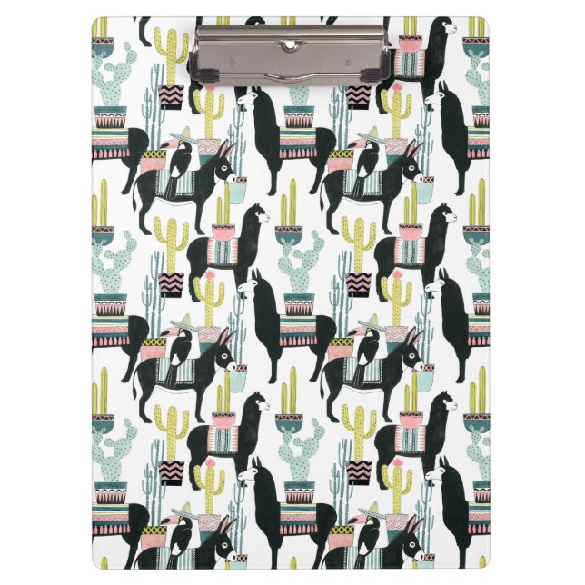 Let's Taco About Love | Llama & Donkey Pattern Clipboard (Front)