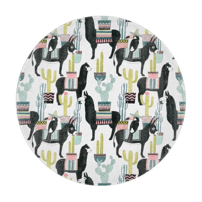 Let's Taco About Love | Llama & Donkey Pattern Cutting Board (Front)
