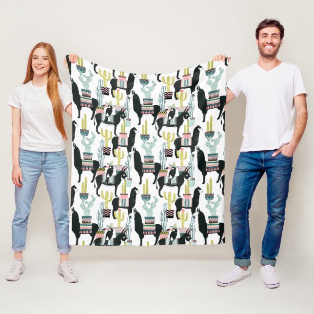 Let's Taco About Love | Llama & Donkey Pattern Fleece Blanket (In Situ)