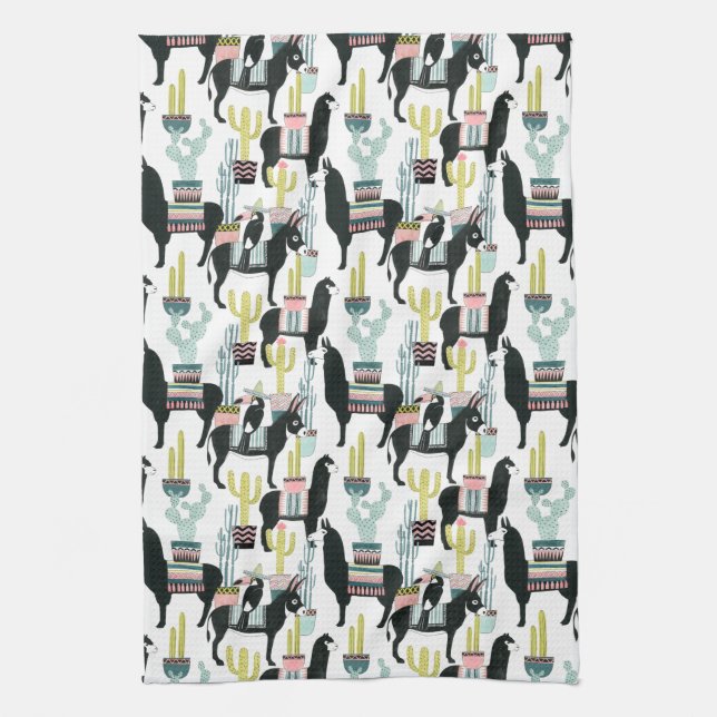 Let's Taco About Love | Llama & Donkey Pattern Tea Towel (Vertical)