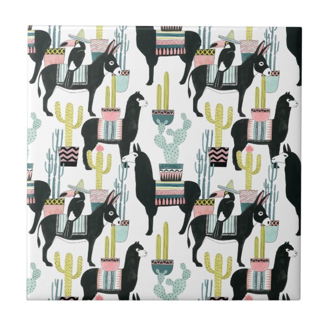 Let's Taco About Love | Llama & Donkey Pattern Tile (Front)