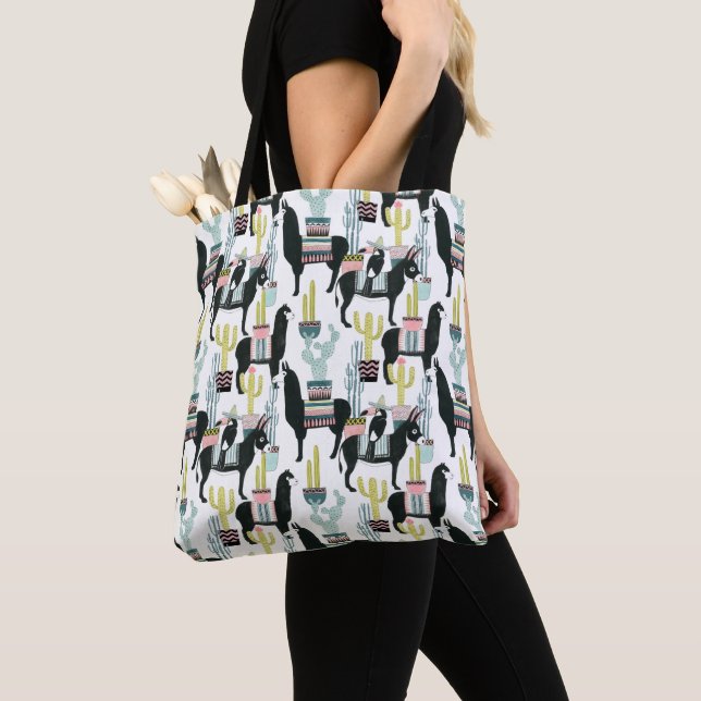 Let's Taco About Love | Llama & Donkey Pattern Tote Bag (Close Up)