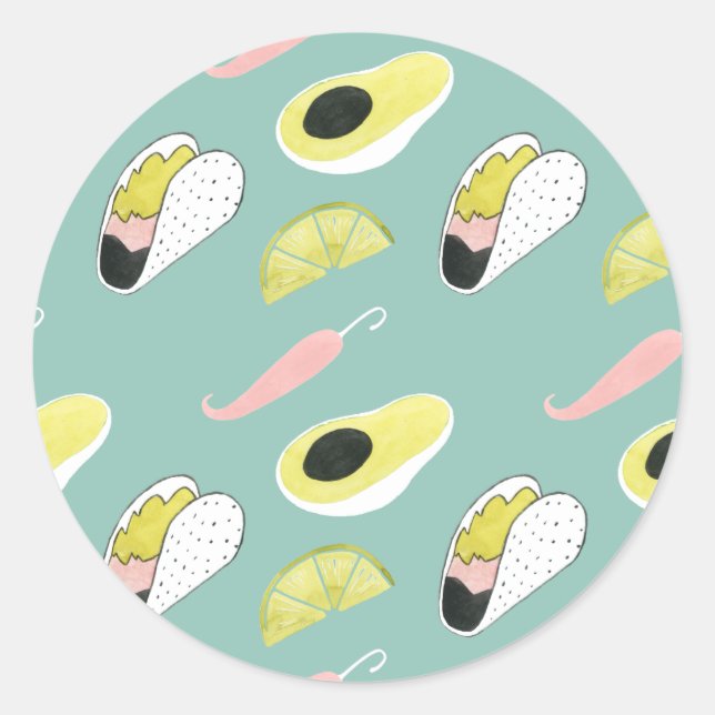 Let's Taco About Love | Taco Element Pattern Classic Round Sticker (Front)