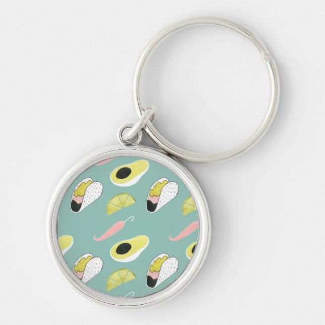 Let's Taco About Love | Taco Element Pattern Key Ring (Front)