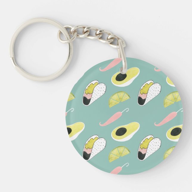 Let's Taco About Love | Taco Element Pattern Key Ring (Front)