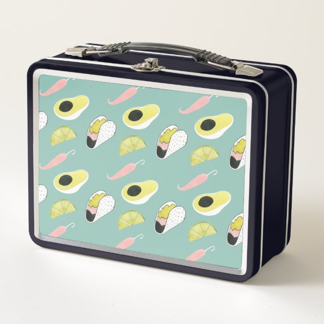 Let's Taco About Love | Taco Element Pattern Metal Lunch Box (Front)
