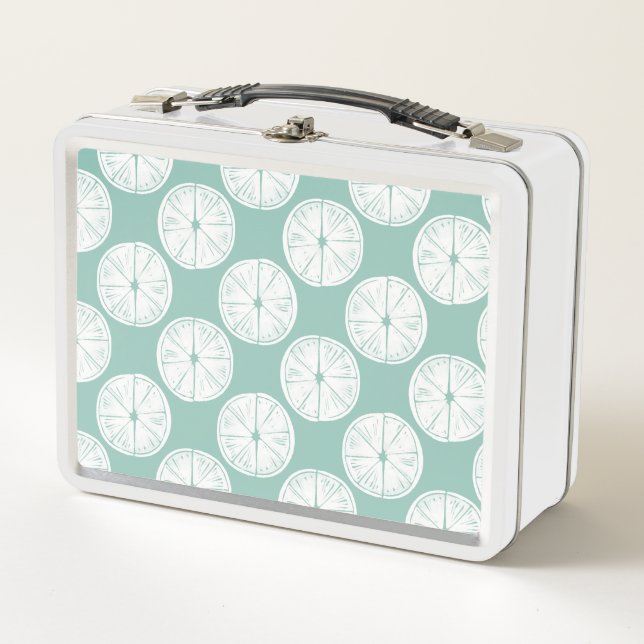 Let's Taco About Love | Teal Lime Pattern Metal Lunch Box (Front)