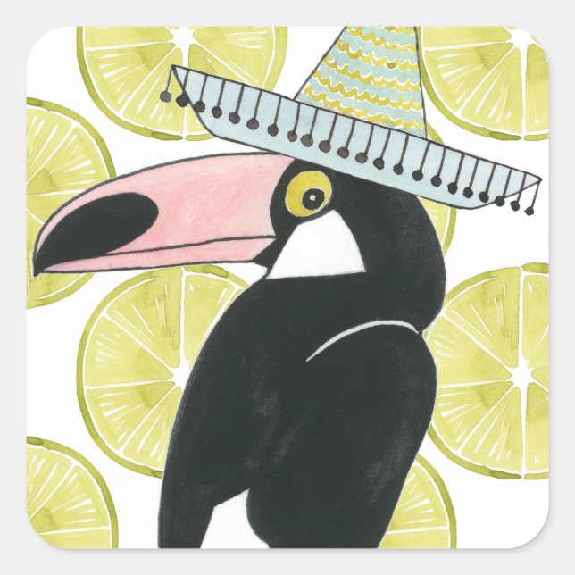 Let's Taco About Love | Toucan Sombrero Square Sticker (Front)