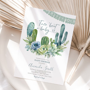 Let's Taco Bout A Baby Greenery Cactus Baby Shower Invitation