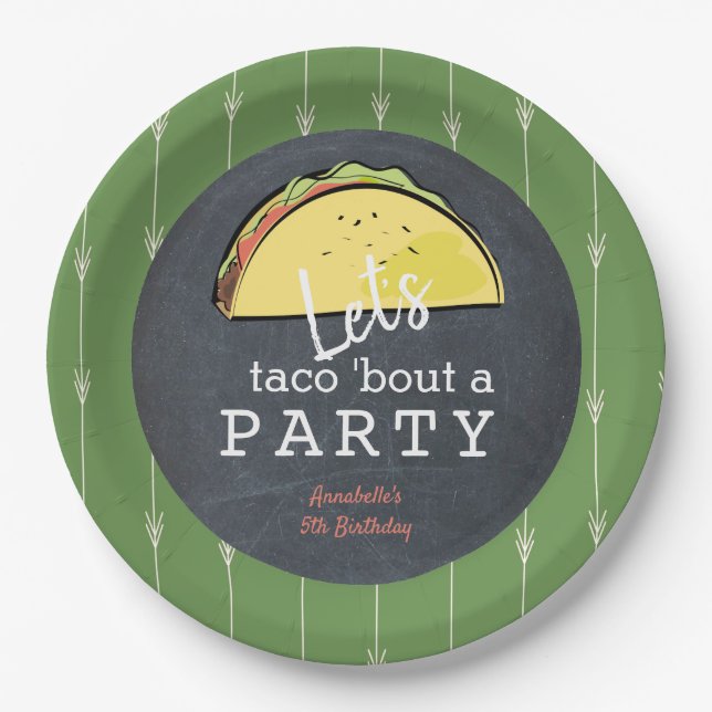 Let's Taco Bout A Party Chalkboard Fiesta Birthday Paper Plate (Front)