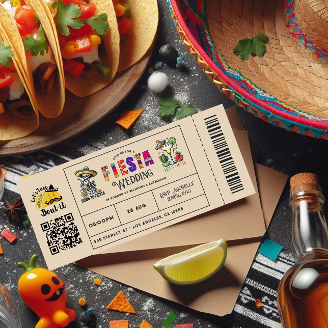 "Let's Taco Bout It" Mexican Fiesta Wedding Ticket Invitation ("Let's Taco Bout It" Mexican Fiesta Wedding Ticket Invitation)