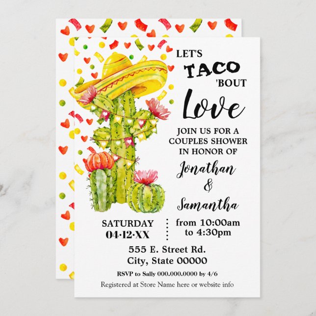 Let's taco 'bout Love fiesta couples shower Invitation (Front/Back)