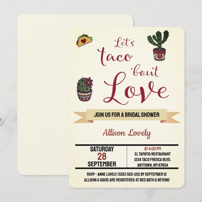Let's Taco 'bout Love Fiesta Theme Bridal Shower Invitation (Front/Back)
