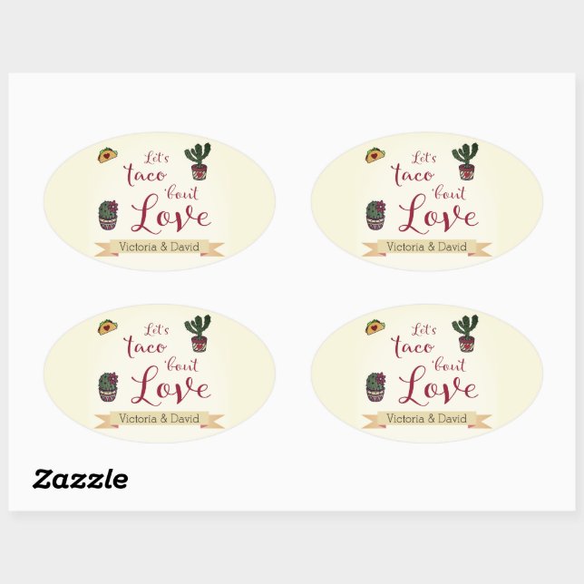 Let's Taco 'bout Love Fiesta Theme Bridal Shower Oval Sticker (Sheet)