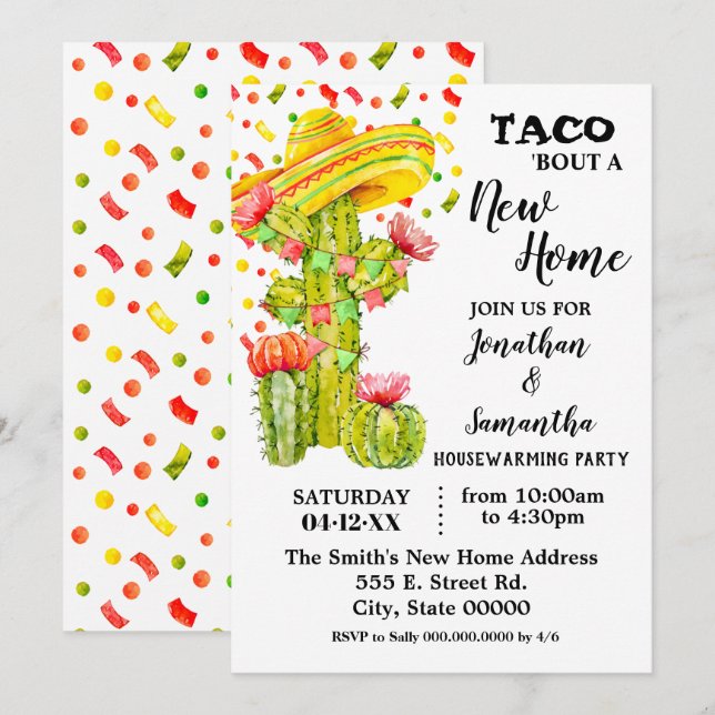 Let's taco 'bout New Home fiesta housewarming Invitation (Front/Back)