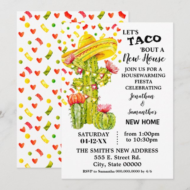 Let's Taco 'bout New House Housewarming Fiesta Invitation (Front/Back)