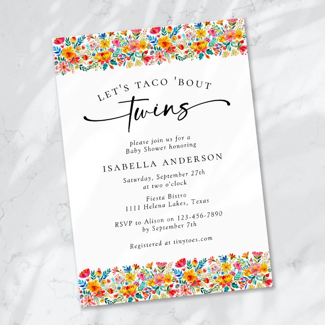 Let's Taco 'Bout Twins Floral Fiesta Baby Shower Invitation (Creator Uploaded)