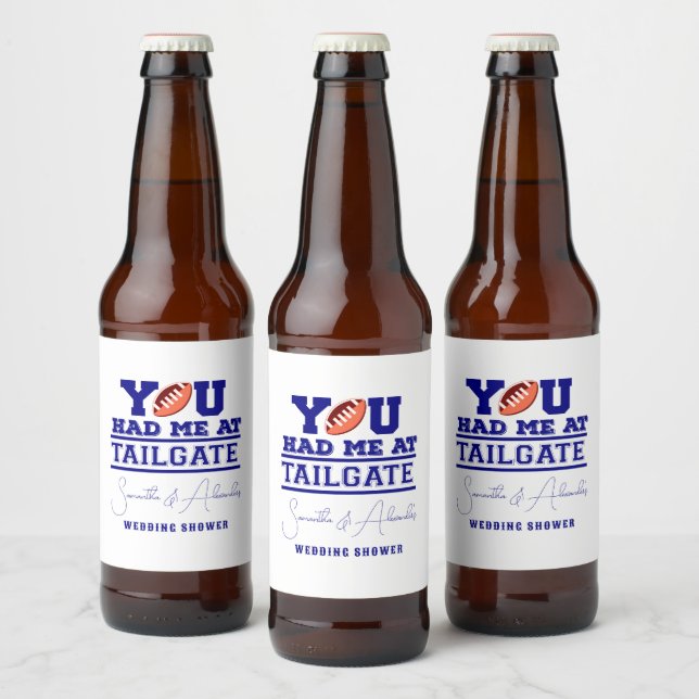 Let's Tailgate Celebrate Blue Bridal Couple Shower Beer Bottle Label (Bottles)