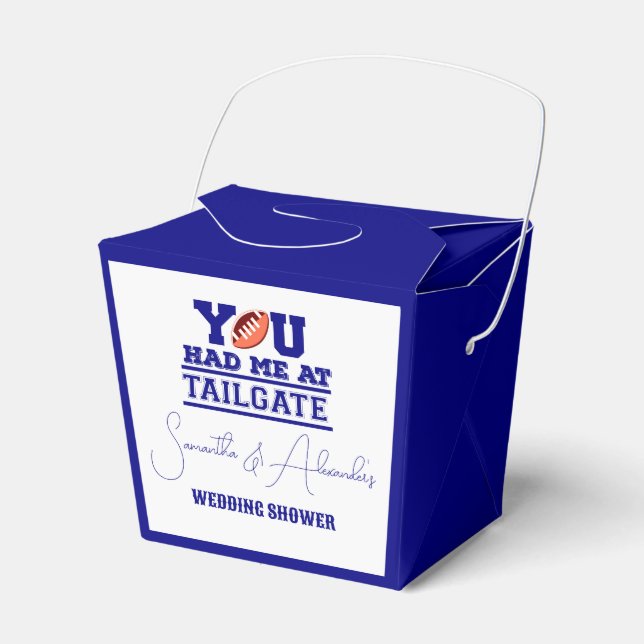 Let's Tailgate Celebrate Blue Bridal Couple Shower Favour Box (Front Side)