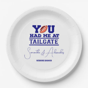 Let's Tailgate Celebrate Blue Bridal Couple Shower Paper Plate