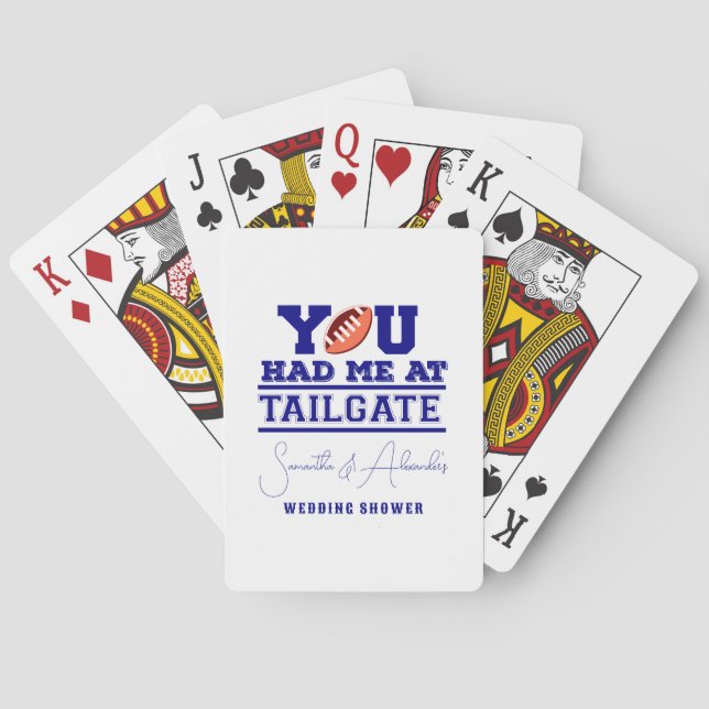 Let's Tailgate Celebrate Blue Bridal Couple Shower Playing Cards (Back)