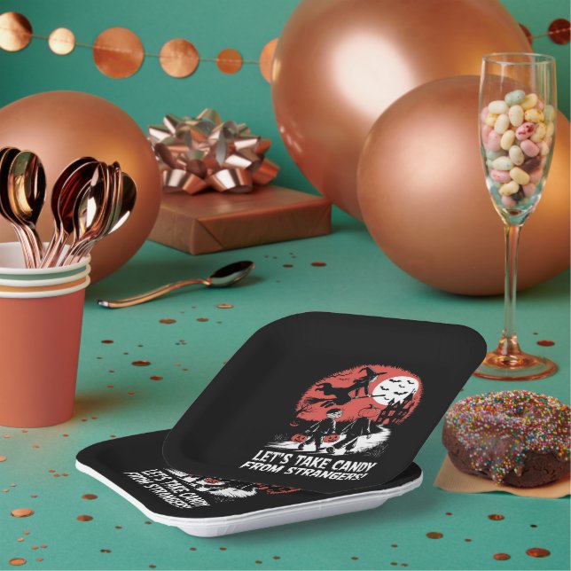 Let's Take Candy from Strangers Funny Halloween Paper Plate (Multi)