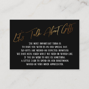 Let's Talk About Gifts Gold Handwriting Wedding Enclosure Card