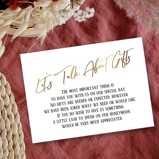 Let's Talk About Gifts Gold Handwriting Wedding Enclosure Card (Creator Uploaded)