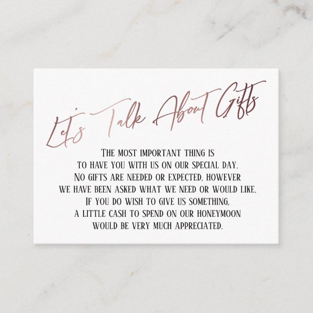 Let's Talk About Gifts Rose Gold Handwriting Enclosure Card (Front)