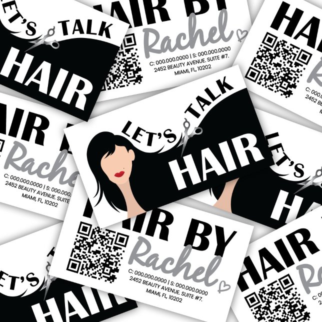 Let's Talk Hair Black Model Hair Salon QR Code  Business Card (Creator Uploaded)