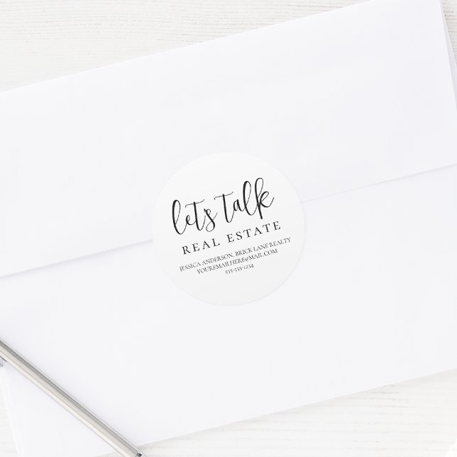 Let's Talk Real Estate Contact Info Classic Round Sticker (Let's Talk Real Estate Sticker)