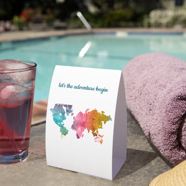 Let's The Adventure Begin Geometric World Map (Insitu(On Table))