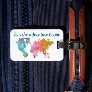 Let's The Adventure Begin Geometric World Map Luggage Tag