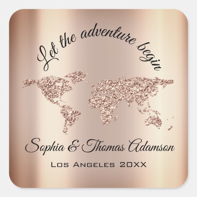 Lets The Adventure Begin Wedding Bridal World Map Square Sticker (Front)