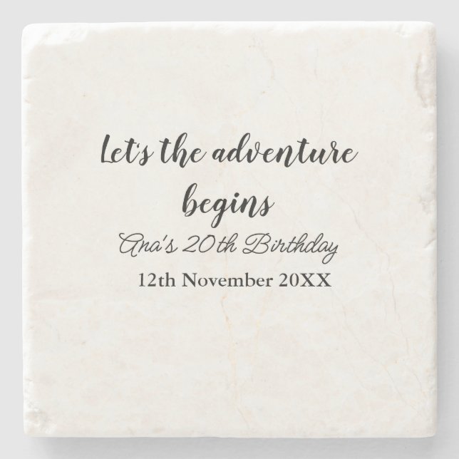 lets the adventure begins 20th birthday add name d stone coaster (Front)