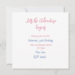 lets the adventure begins 30th birthday add name invitation