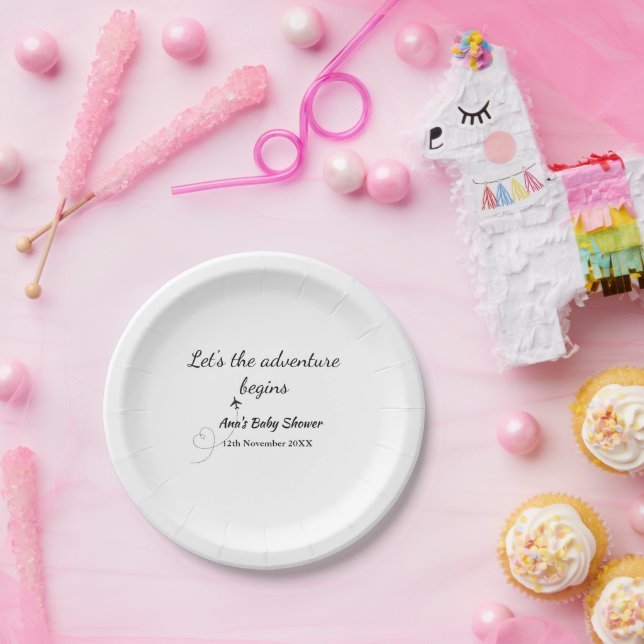 lets the adventure begins baby shower add name dat paper plate (Party)